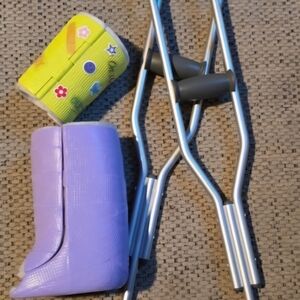 American Girl Doll Crutches Set with Purple Cast and Yellow Cast